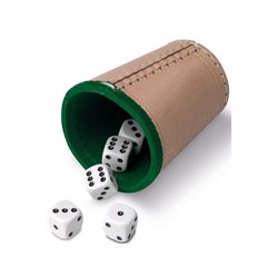 Cubilete de Cuero y 5 Dados de Poker de 16mm