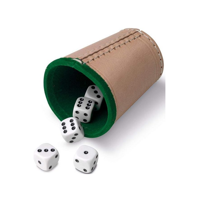 Cubilete de Cuero y 5 Dados de Poker de 16mm