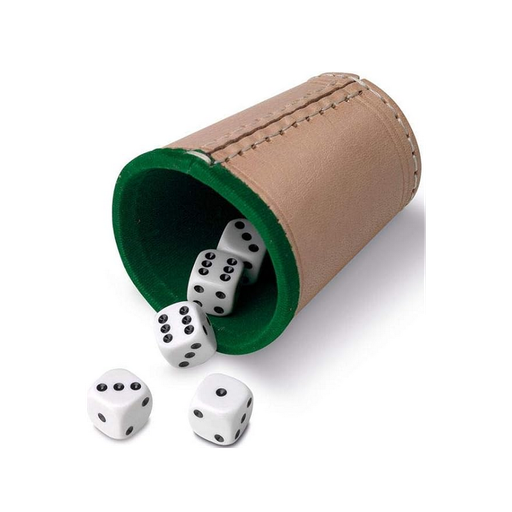 [8422878706747] Cubilete de Cuero y 5 Dados de Poker de 16mm